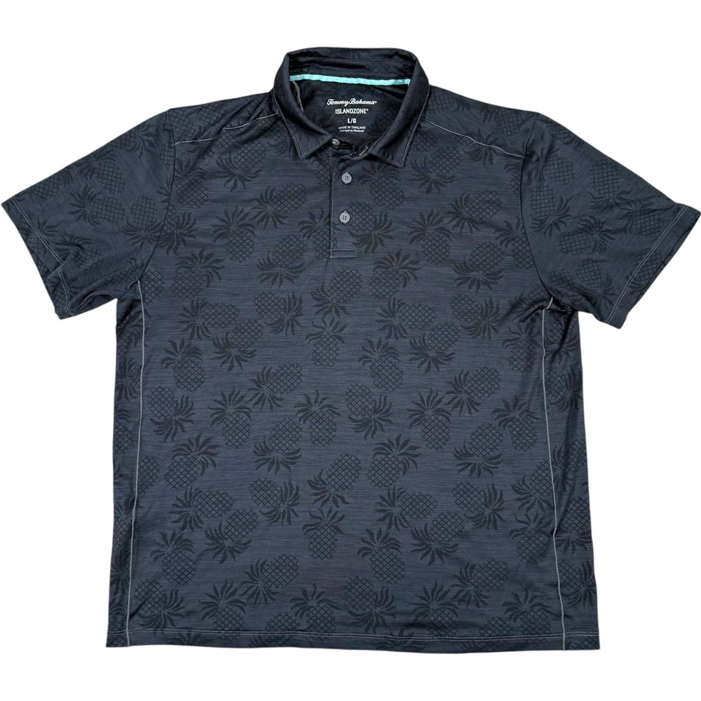 Tommy Bahama IslandZone Polo Shirt‎ Men's Large Gray Pineapple Print Golf Casual - Picture 2 of 8